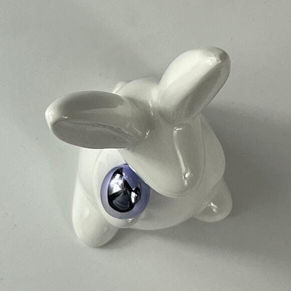 White Bunny Rabbit Figurine Ceramic Glazed Minimalist 4.5" Easter Decor Purple - Picture 5 of 9